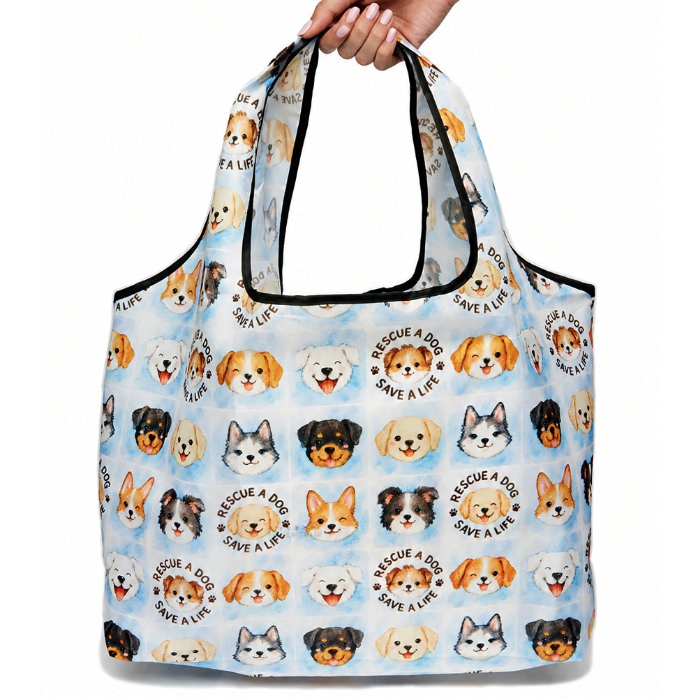 Rescue A Dog Save A Life - Shopping Travel Shoulder Bag- Folding Grocery Tote Pouch Bag