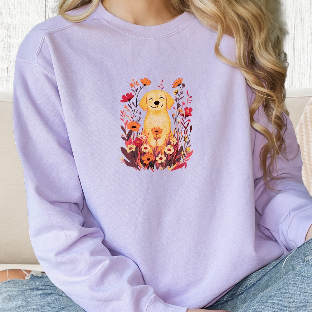 Comfort Colors Spring Flowers Pup Premium Sweatshirt - Orchid