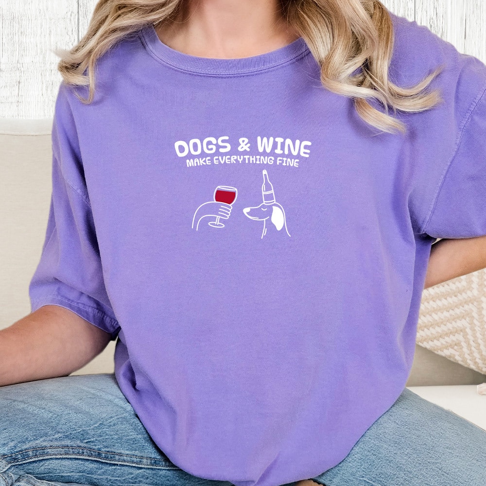 Comfort Colors Wine Lover Dog Mom Vintage Washed Tee - Violet