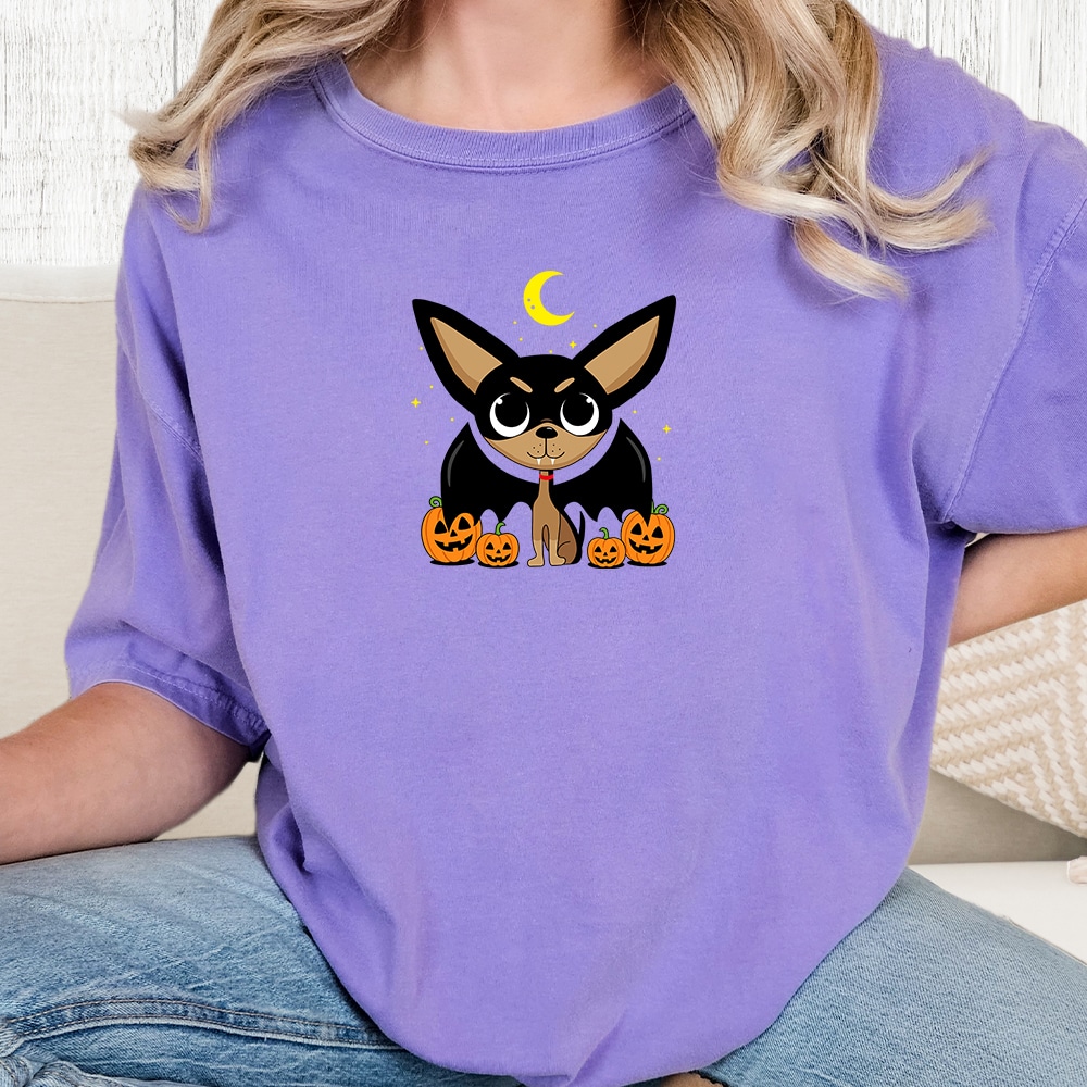 Comfort Colors Bat Dog Chihuahua Vintage Washed Tee - Violet