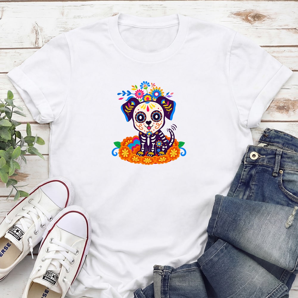 Sugar Skull Puppy Standard Tee White
