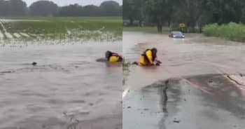 PetWireDaily — Fire Captain Leaps Into Rushing Floodwaters to Save Baby Deer