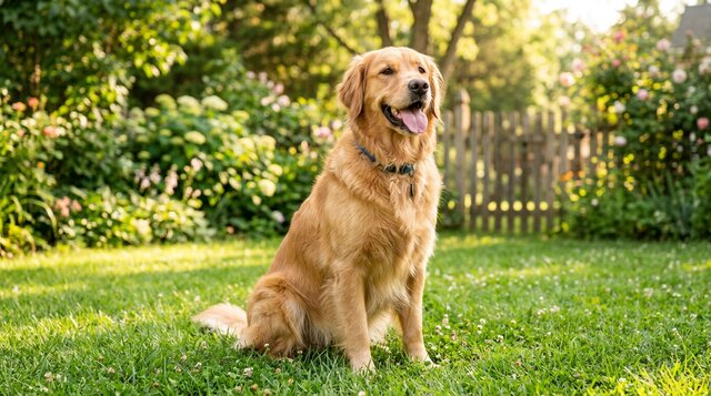 Dog relaxing outside on a sunny summer day