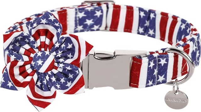 UP URARA PUP patriotic flower collar for small dogs with American flag flower accent