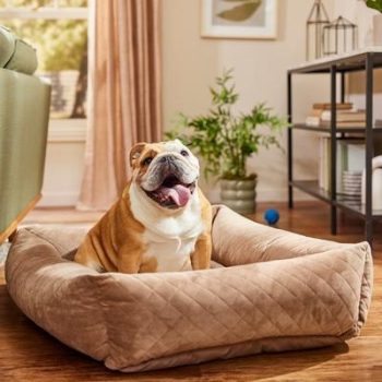 Frisco Velvet Quilted Bolster Cat & Dog Bed