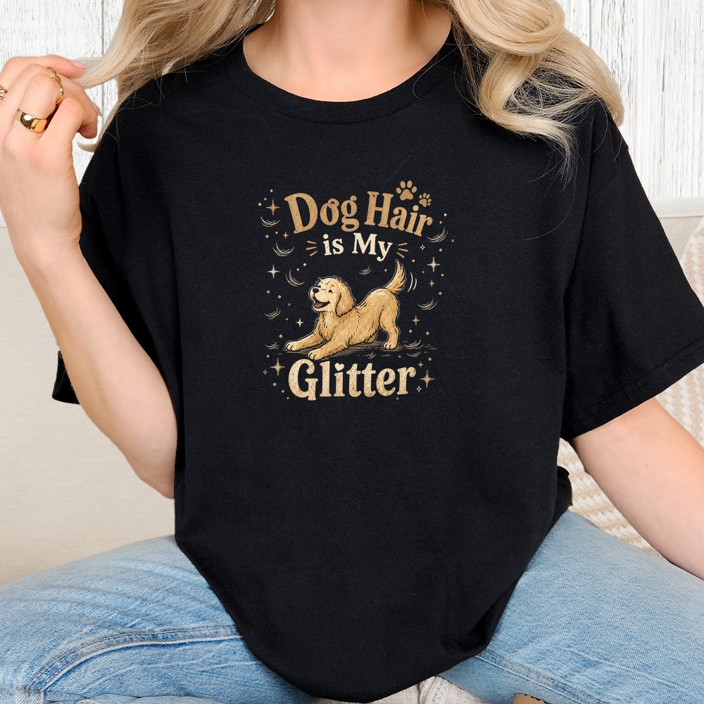 Comfort Colors Dog Hair Is My Glitter Vintage Washed Tee - Black