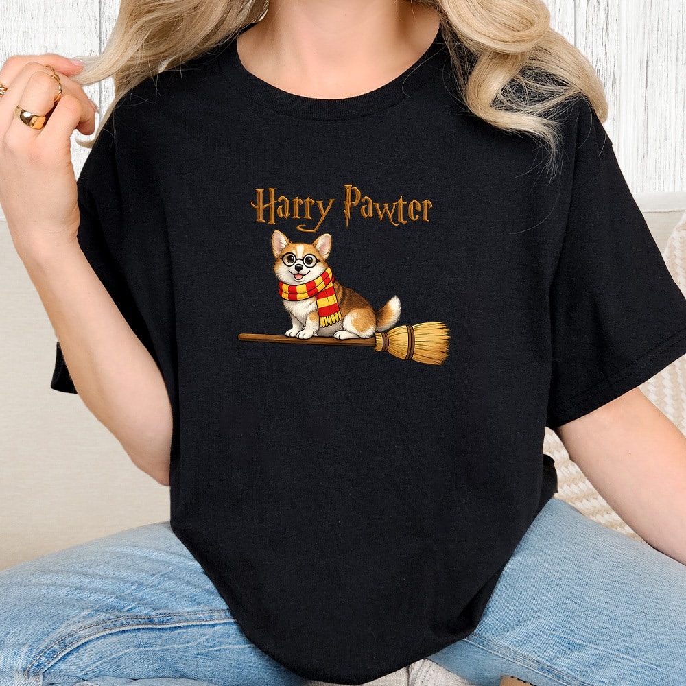 Comfort Colors Harry Pawter Corgi Vintage Washed Tee - Black