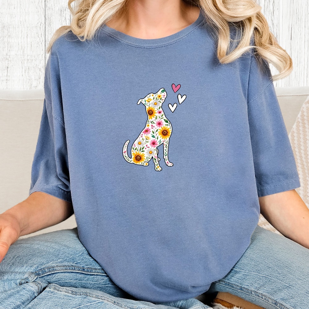 Comfort Colors Love Blooms Here Vintage Washed Tee - Blue Jean