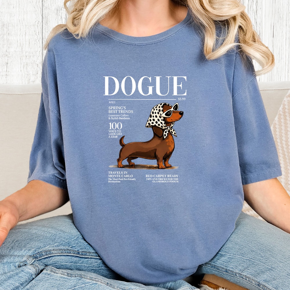 Comfort Colors Dogue Dachshund Vintage Washed Tee - Blue Jean
