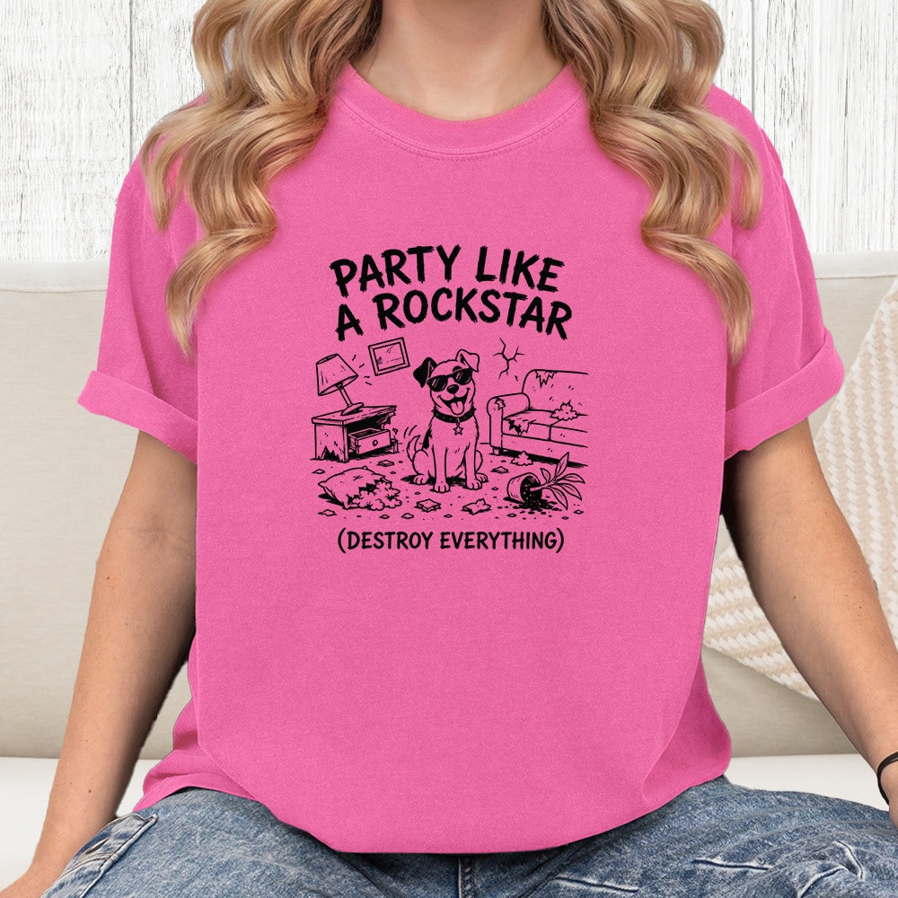 Comfort Colors Party Like A Rockstar Vintage Washed Tee - Crunchberry