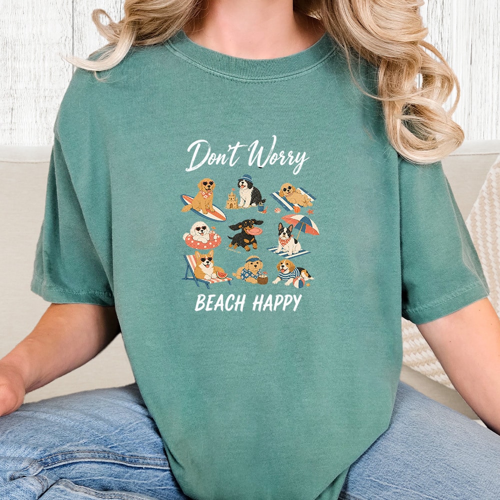 Comfort Colors Don’t Worry Beach Happy Vintage Washed Tee - Seafoam