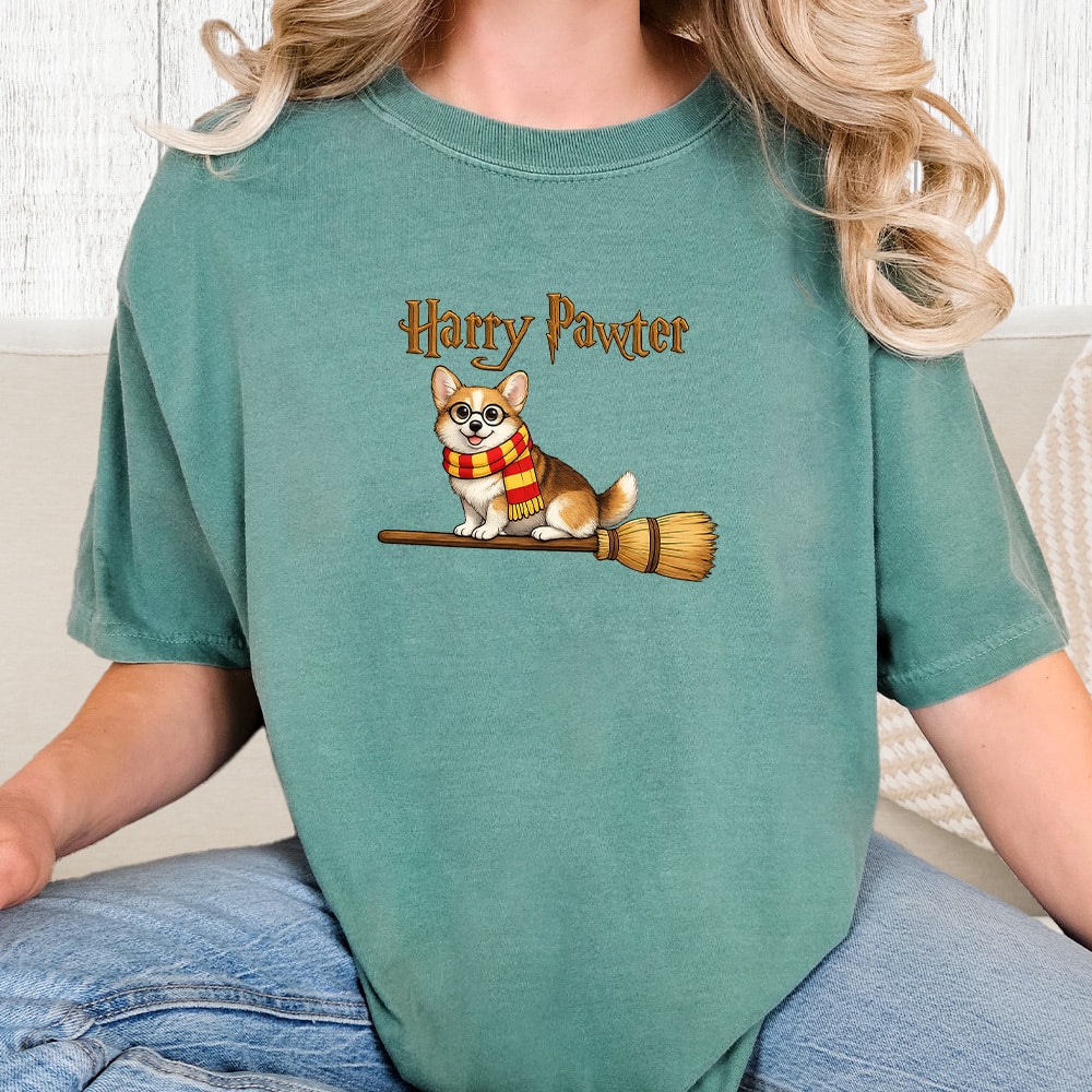 Comfort Colors Harry Pawter Corgi Vintage Washed Tee - Seafoam