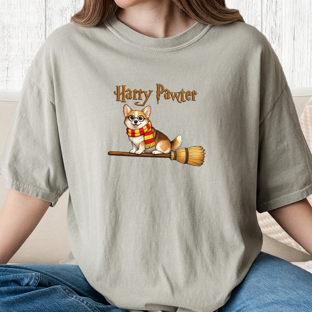 Comfort Colors Harry Pawter Corgi Vintage Washed Tee - Sandstone