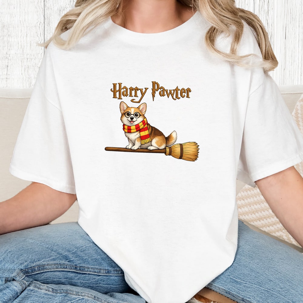 Comfort Colors Harry Pawter Corgi Vintage Washed Tee - White