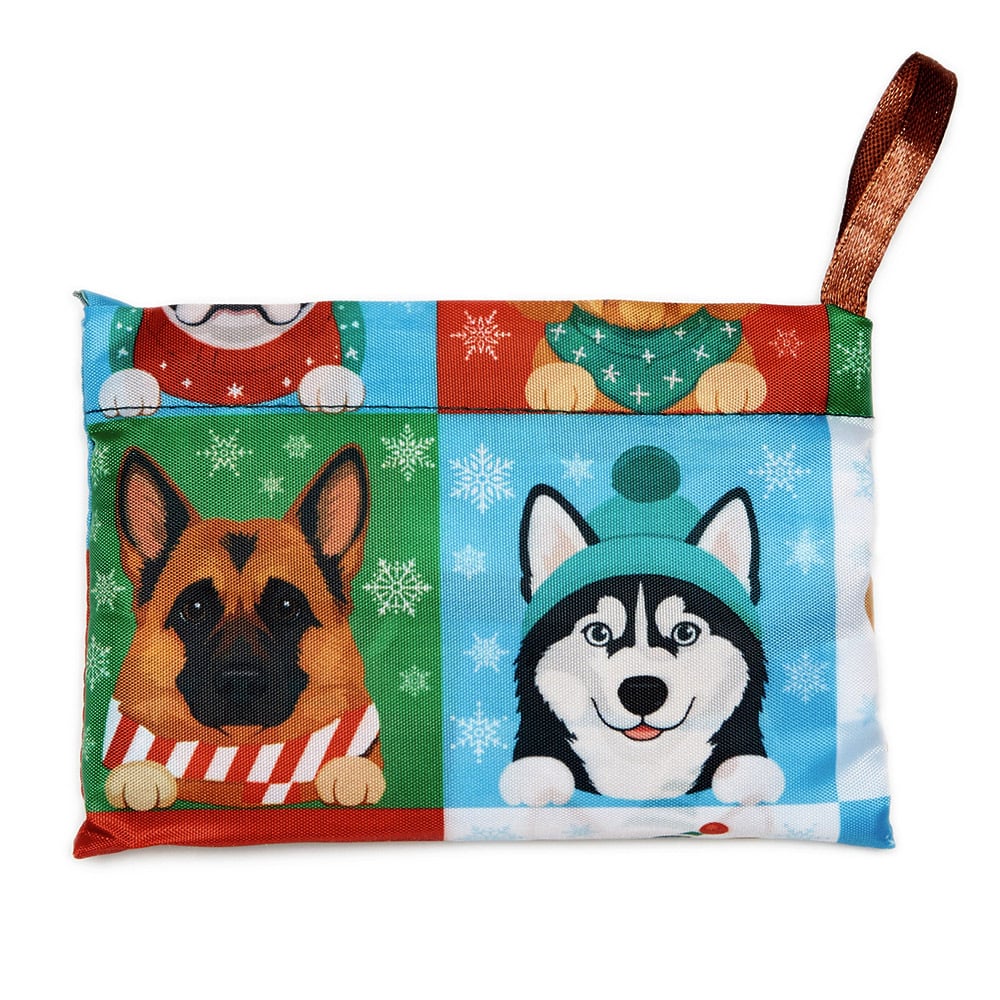 Christmas Dog Holiday Squares - Shopping Travel Shoulder Bag- Folding Grocery Tote Pouch Bag - Image 3