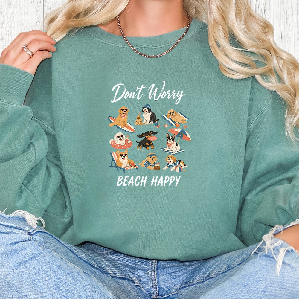 Comfort Colors Don’t Worry Beach Happy Premium Sweatshirt - Light Green