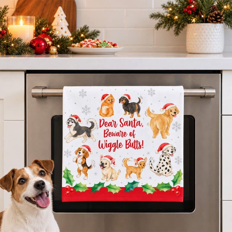 Wiggle Butts Christmas Dog Kitchen Towel- Large 28"x 19 "
