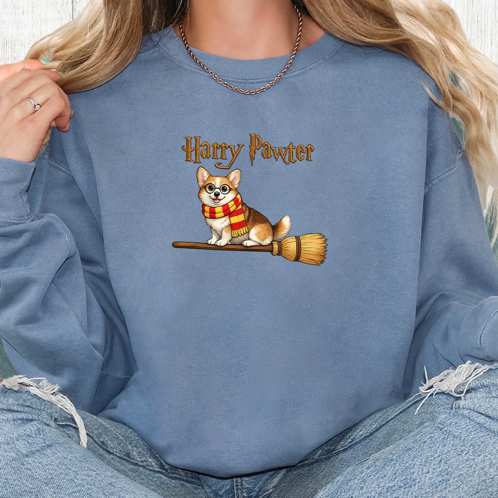 Comfort Colors Harry Pawter Corgi Premium Sweatshirt - Blue Jean
