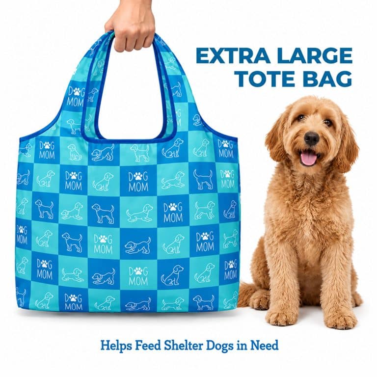 VIP ONLY DEAL! Dog Mom Blue - Shopping Travel Shoulder Bag- Folding Grocery Tote Pouch Bag