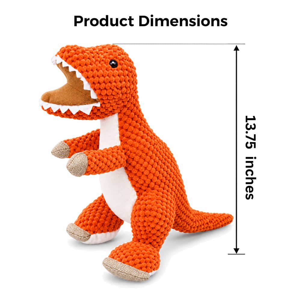 Rexy Roar Orange T-Rex Plush Squeaky Dog Toy - Image 3