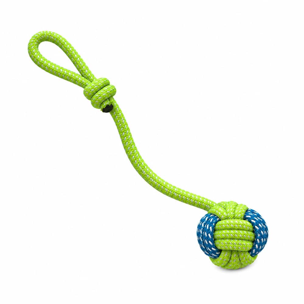 Blue & Green Long-Handle Rope Ball Tug Dog Toy