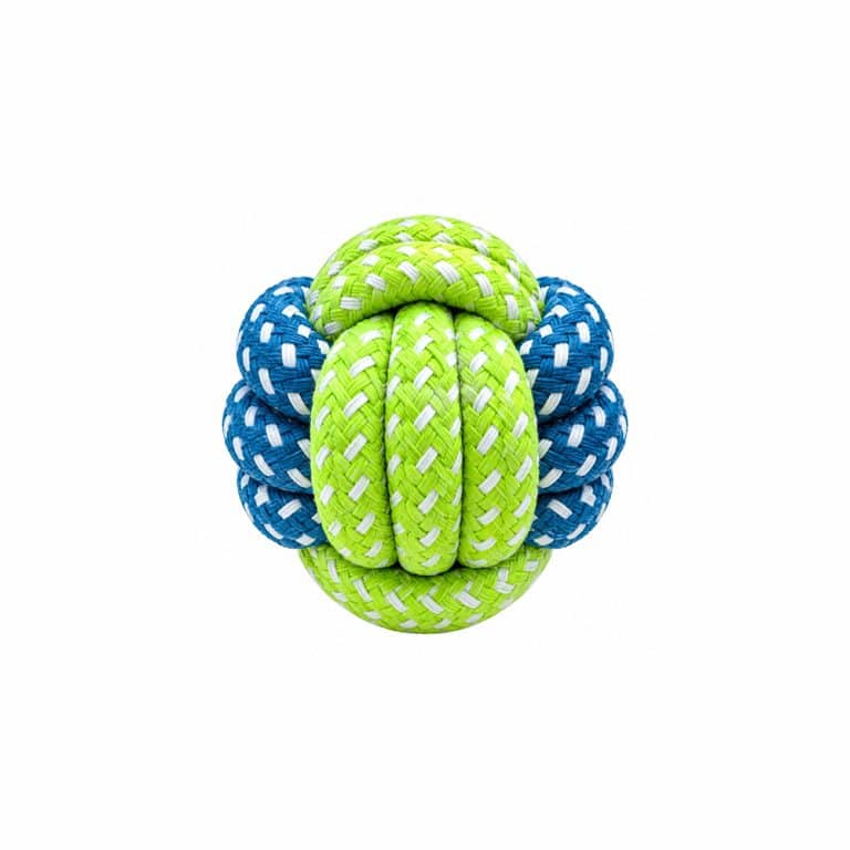 Blue & Green Knotted Cotton Rope Ball Dog Toy