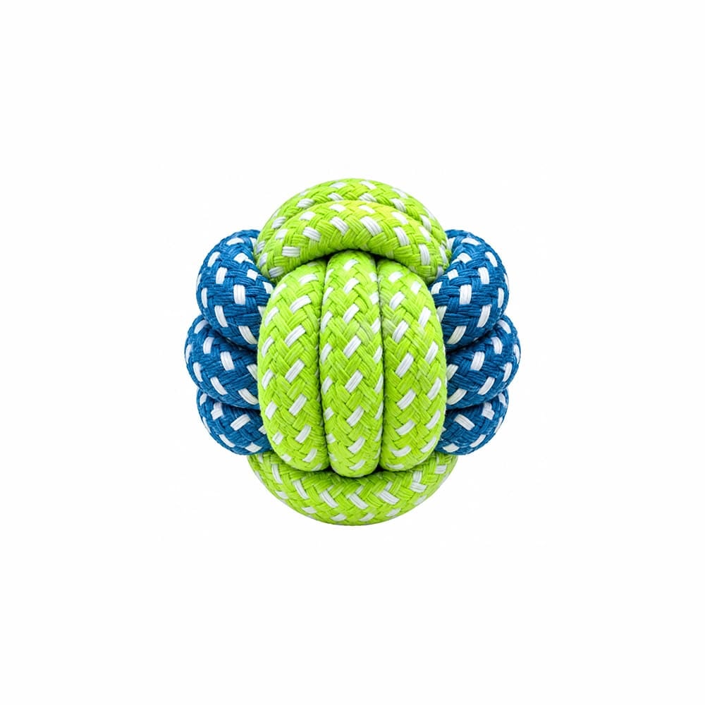 Blue & Green Knotted Cotton Rope Ball Dog Toy