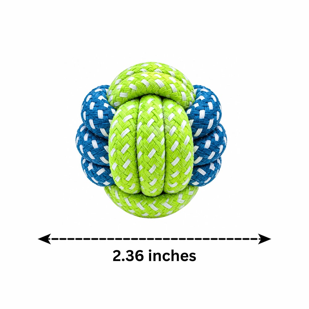 Blue & Green Knotted Cotton Rope Ball Dog Toy - Image 3