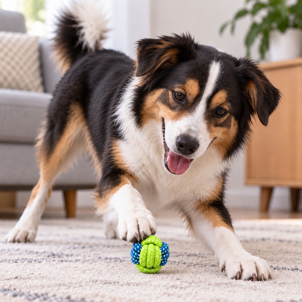 Blue & Green Knotted Cotton Rope Ball Dog Toy - Image 2