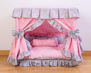 Princess Pink Grey White Heart Pet Dog Handmade Bed Hous