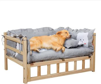 
EAGLCQA Pet Bed Grey Wood Pet Crate Bed
