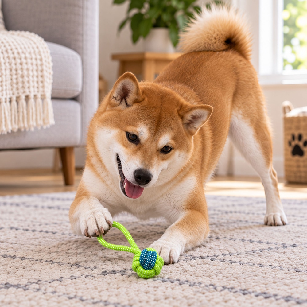 Blue & Green Knotted Rope Ball Tug Dog Toy - Image 2