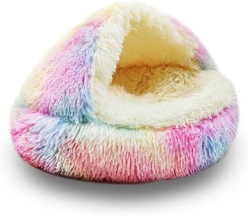 ShinHye Cat Bed Round Plush Fluffy Hooded Cat Bed Cave