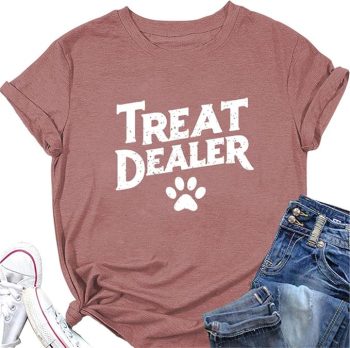 Treat Dealer T Shirt for Women Dog Mom Dog Paw Print Graphic Tees