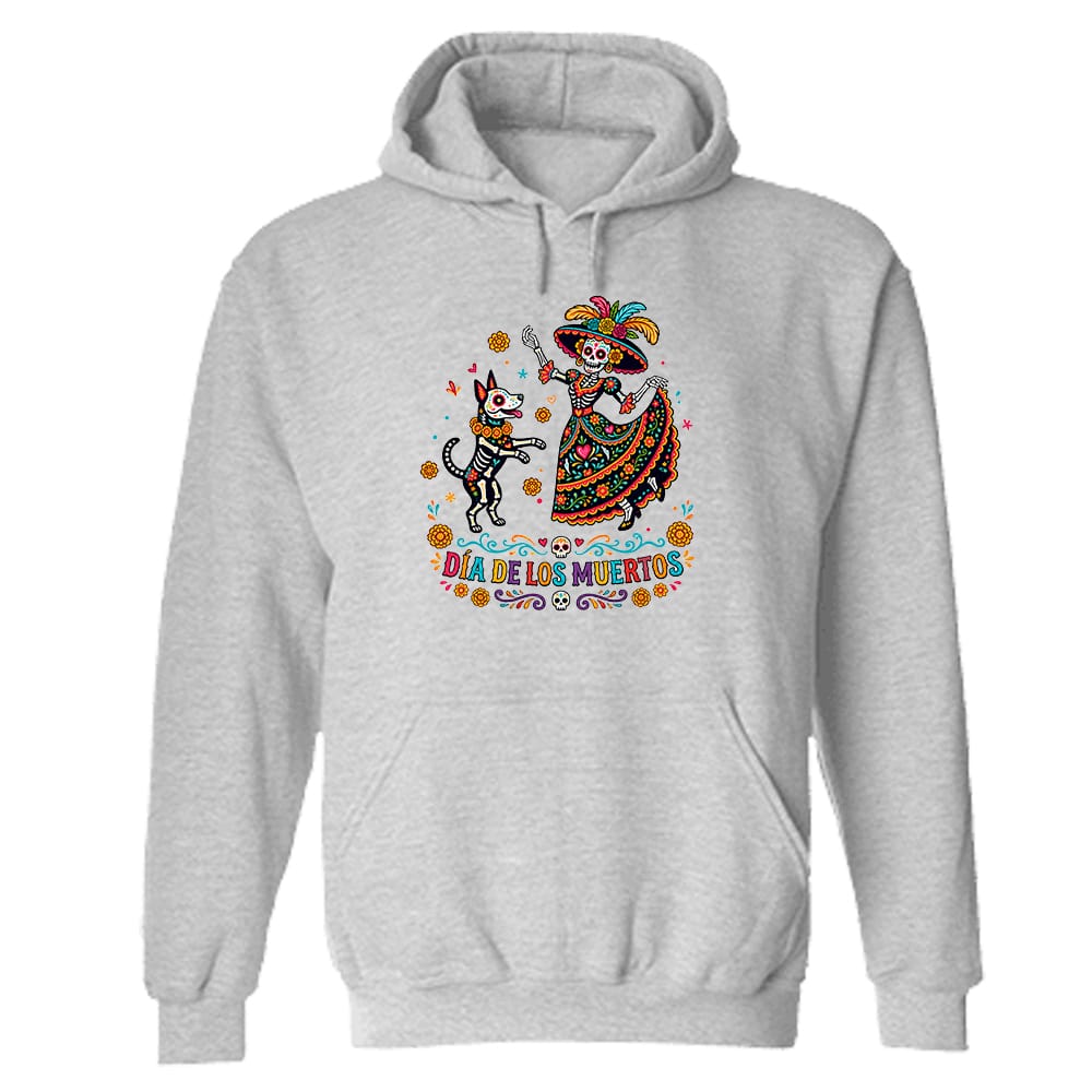 Dia De Los Muertos Dancing Hoodie Heather Grey