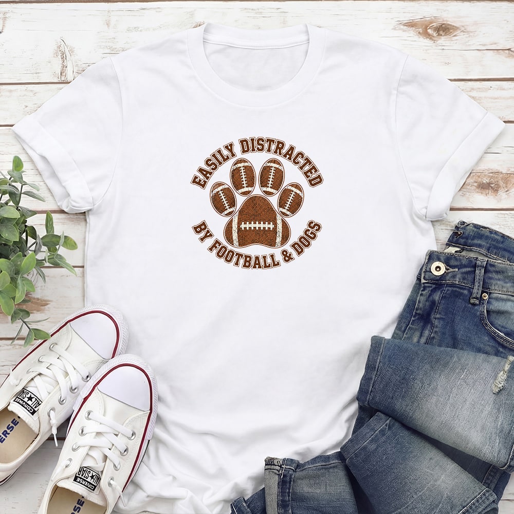 Easily Distracted By Football & Dogs Standard Tee White