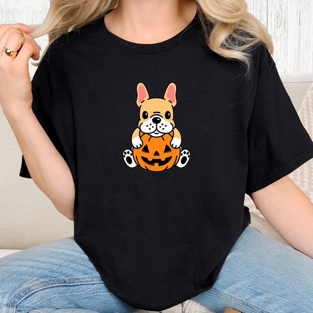 Comfort Colors Little Pumpkin Pup Frenchie Vintage Washed Tee - Black