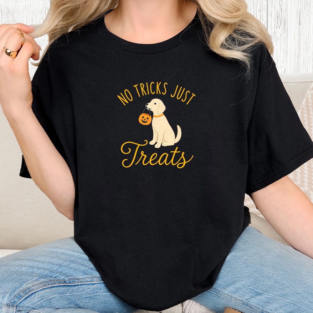 Comfort Colors No Tricks Just Treats Pup Vintage Washed Tee - Black