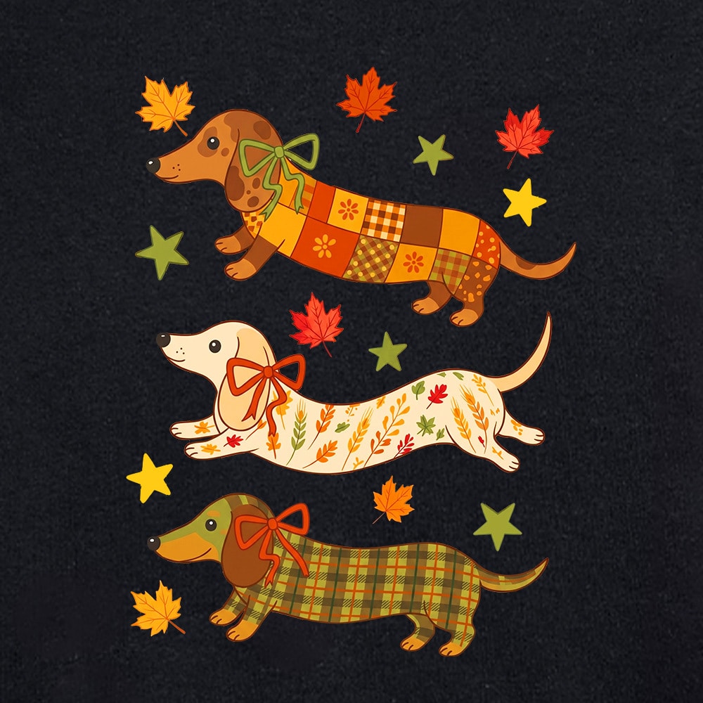 Fall Fashion Dachshunds Standard Tee Black - Image 2