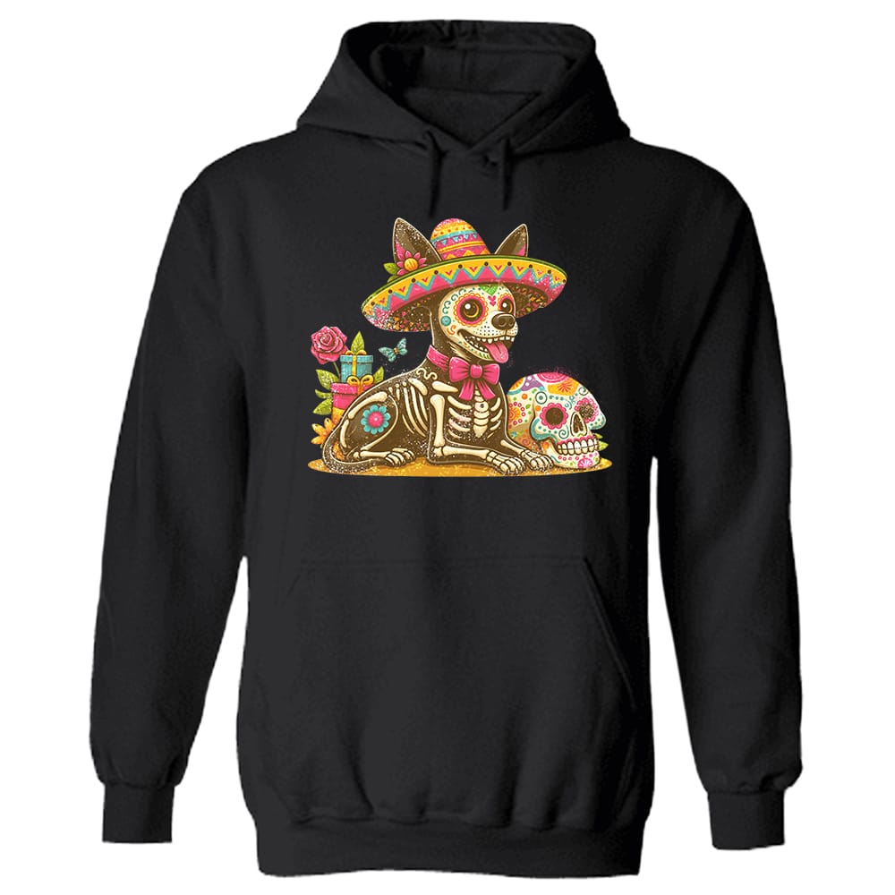 DÃa de los Muertos Chihuahua Sombrero Hoodie Black