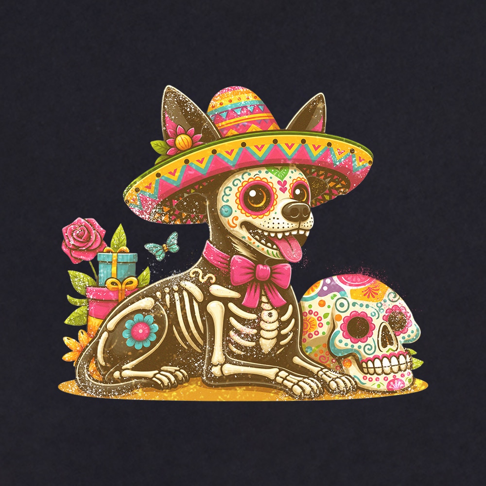 Día de los Muertos Chihuahua Sombrero Hoodie Black - Image 2