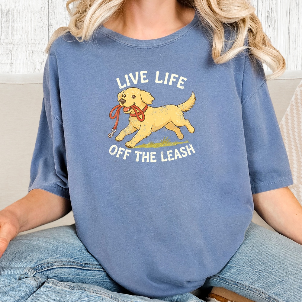 Comfort Colors Live Life Off The Leash Vintage Washed Tee - Blue Jean