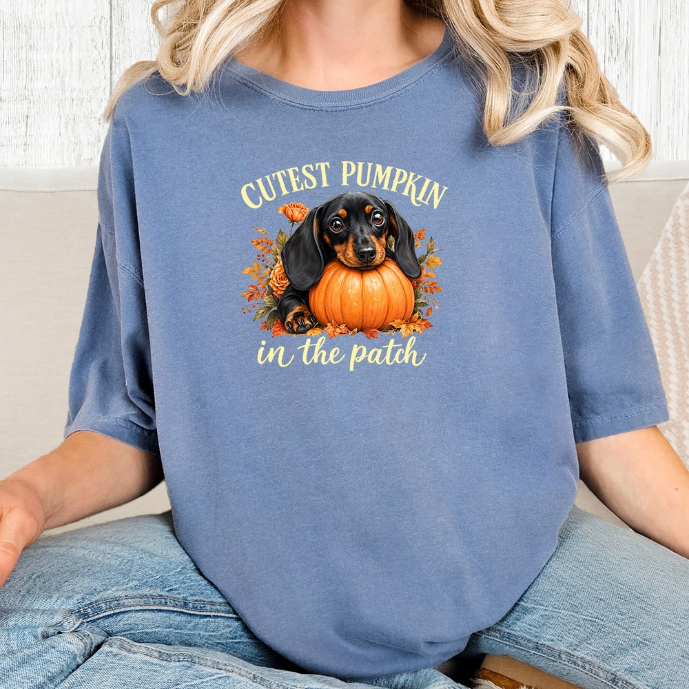 Comfort Colors Cutest Pumpkin In The Patch Vintage Washed Tee - Blue Jean
