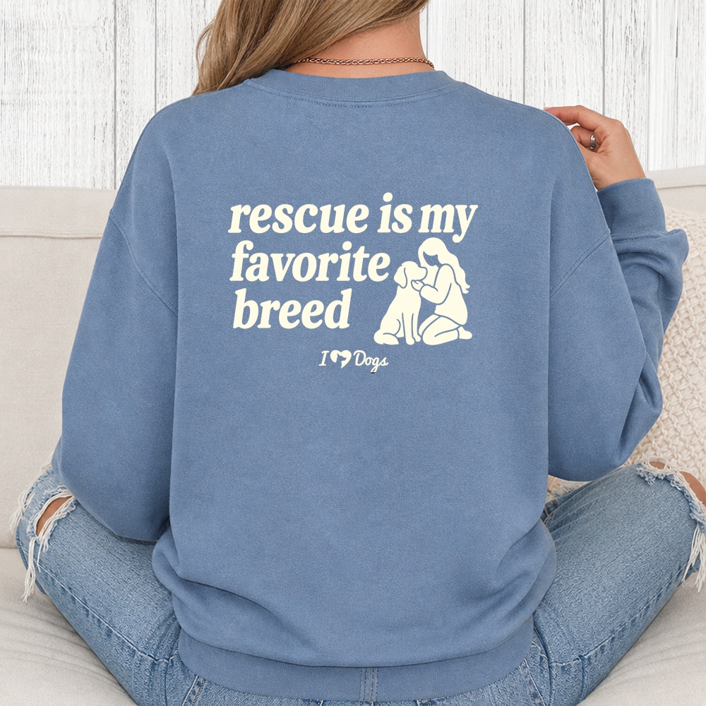 Comfort Colors Rescue Is My Favorite iHeartDogs Premium  Sweatshirt - Blue Jean
