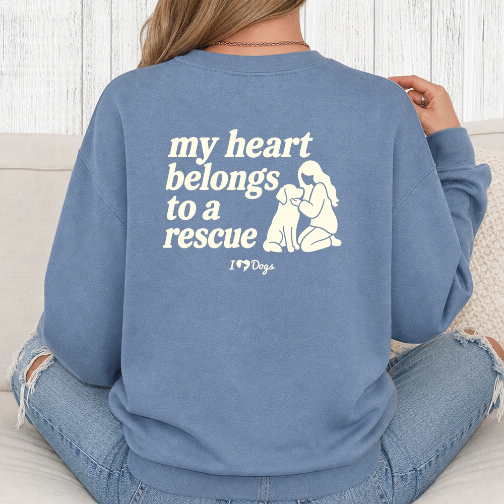 Comfort Colors My Heart Belongs To A Rescue Dog iHeartDogs Premium  Sweatshirt - Blue Jean