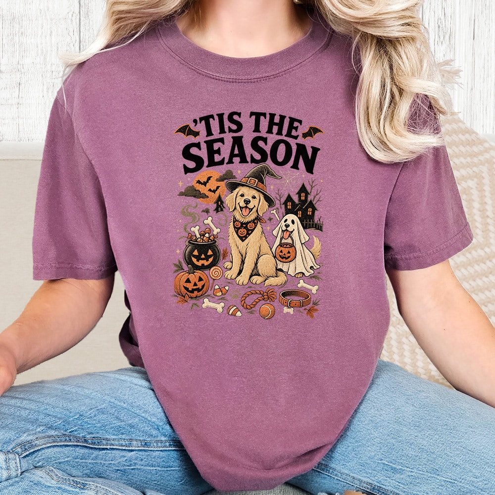 Comfort Colors Tis The Season Spooky Pups Vintage Washed Tee - Berry