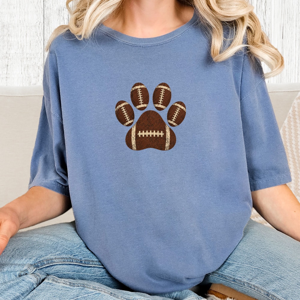 Comfort Colors Touchdown Paw Vintage Washed Tee - Blue Jean