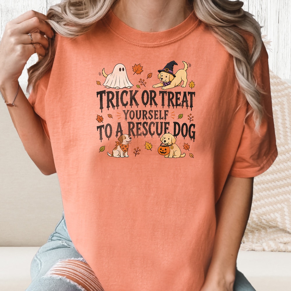 Comfort Colors Trick Or Treat Yourself To A Rescue Dog Vintage Washed Tee - Terracotta