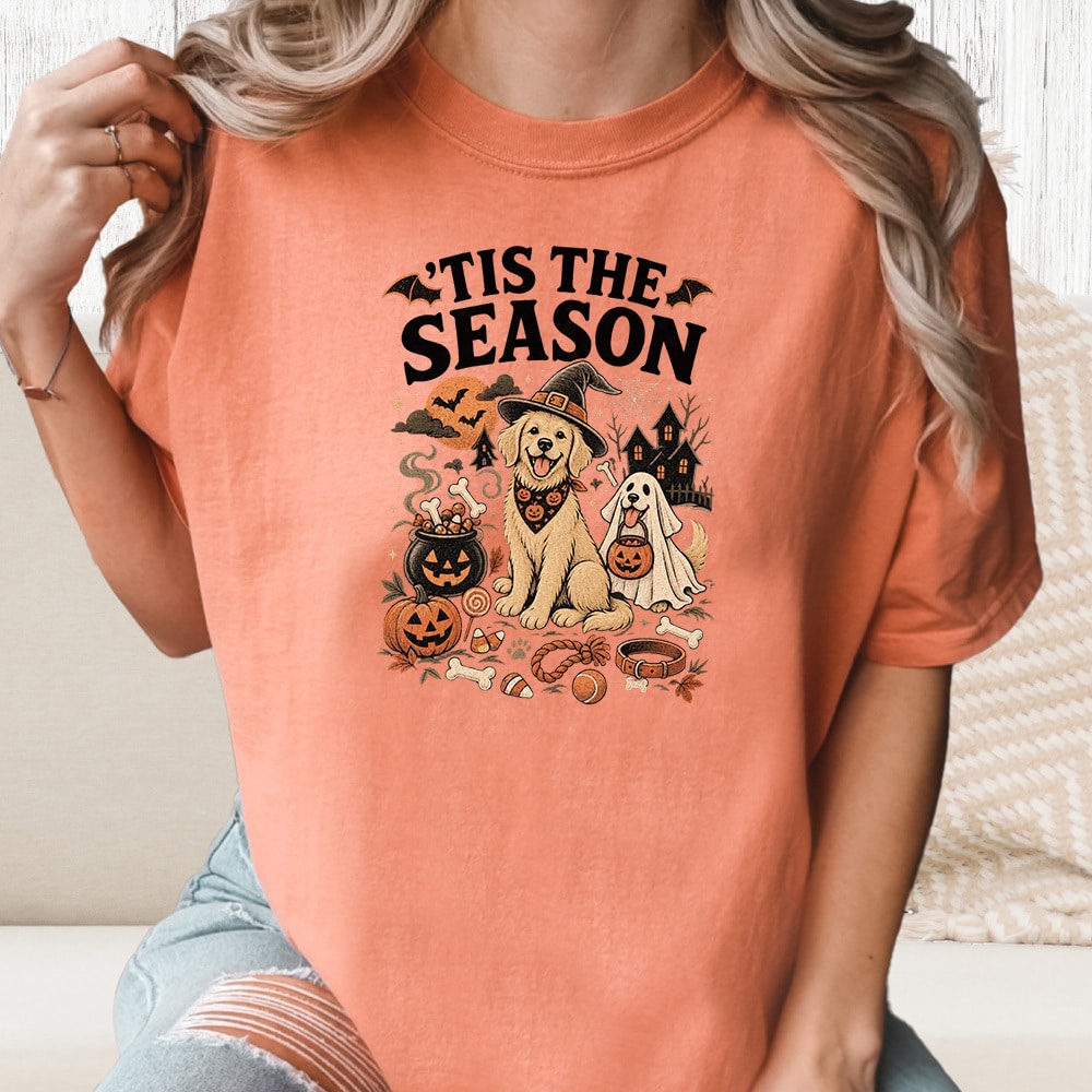 Comfort Colors Tis The Season Spooky Pups Vintage Washed Tee - Terracotta