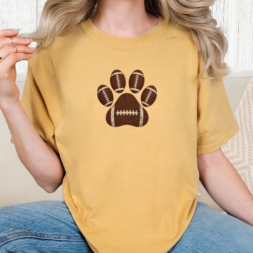 Comfort Colors Touchdown Paws Vintage Washed Tee - Mustard